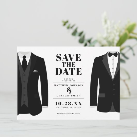Meneer & Meneer Modern Zwart Trouwpak - Save the D Date (Staand voorkant)