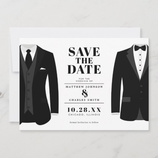 Meneer & Meneer Modern Zwart Trouwpak - Save the D Save The Date (Voorkant)