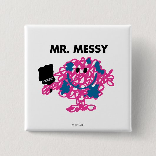 Meneer Messy met een kwast Vierkante Button 5,1 Cm (Voorkant)