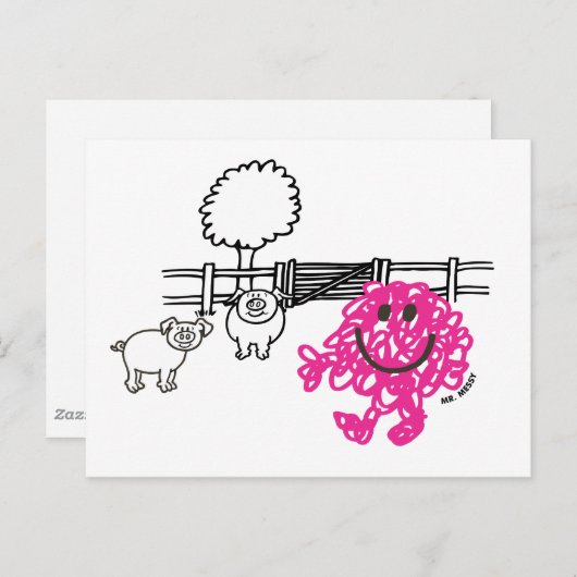Meneer Messy & twee varkens Briefkaart (Voorkant / Achterkant)