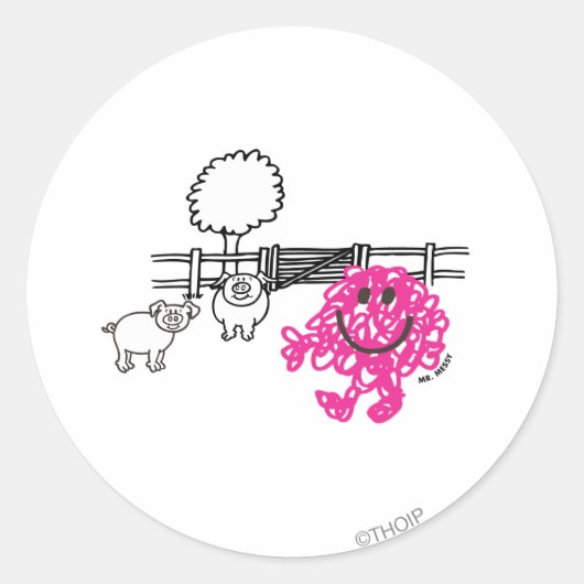 Meneer Messy & twee varkens Ronde Sticker (Voorkant)