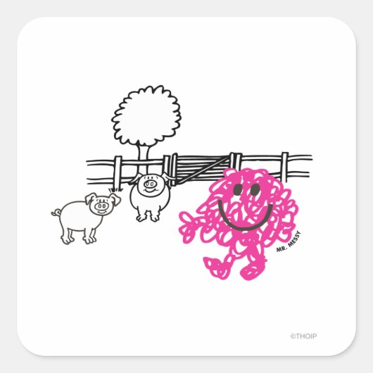 Meneer Messy & twee varkens Vierkante Sticker (Voorkant)