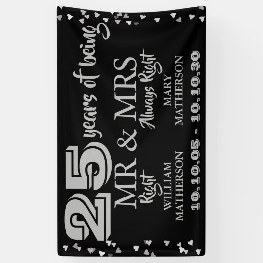 Meneer Mevr Juist Plezier 25e jubileum Zilveren Ha Spandoek (Verticaal)