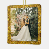 Meneer mevrouw 1 Fotocollage Eerste Kerstmis goude Keramisch Ornament (Links)