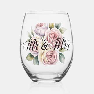 Meneer & Mevrouw Bloemenschrift Wijnglas Zonder Voet