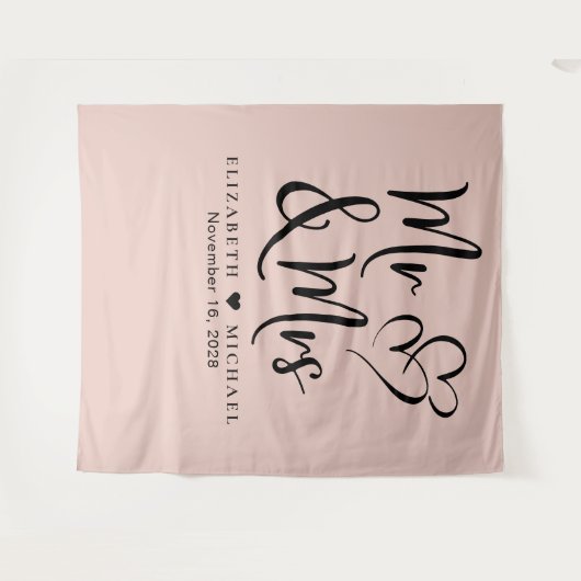 Meneer Mevrouw Blush Roze Bruiloft Wandkleed (Voorkant (horizontaal))