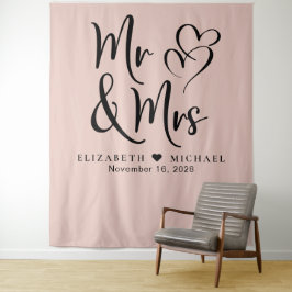 Meneer Mevrouw Blush Roze Bruiloft Wandkleed