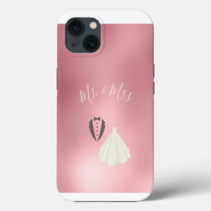Meneer Mevrouw Bruid Bruidegom Roze Metalen Bruilo iPhone 13 Hoesje