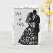 Meneer & Mevrouw Bruid Bruidegom Silhouet Felicita Kaart (Gele Bloem)