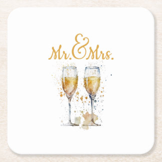 Meneer & Mevrouw Champagne Viering Kartonnen Onderzetters