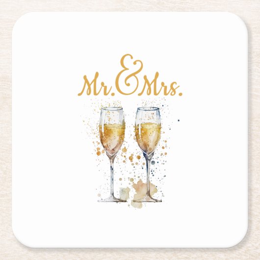 Meneer & Mevrouw Champagne Viering Kartonnen Onderzetters (Voorkant)