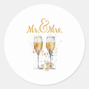 Meneer & Mevrouw Champagne Viering Ronde Sticker