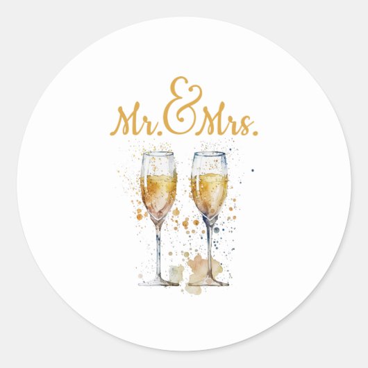 Meneer & Mevrouw Champagne Viering Ronde Sticker (Voorkant)