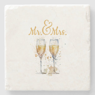 Meneer & Mevrouw Champagne Viering Stenen Onderzetter