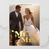 Meneer & Mevrouw Eerste Kerstmis Moderne Retro Typ Folie Feestdagenkaart (Voorkant)