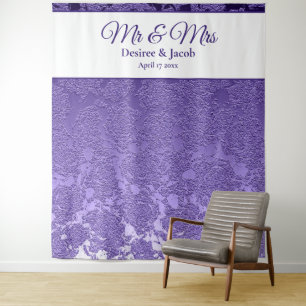 Meneer & Mevrouw Elegant Paars Witte Achtergrond Wandkleed