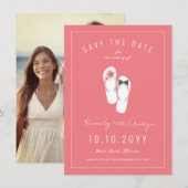 Meneer & Mevrouw Flip Flops Hibiscus Strand Huweli Save The Date (Voorkant / Achterkant)