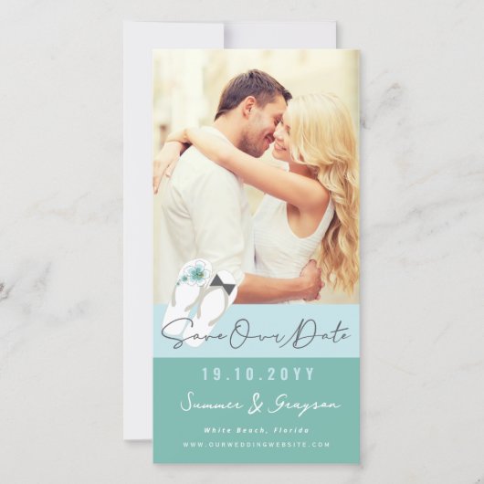Meneer & Mevrouw Flip Flops Hibiscus Strand Huweli Save The Date (Voorkant)