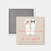 Meneer & Mevrouw Flip Flops Hibiscus Trouw Save Th Magneet (Voorkant / Achterkant)
