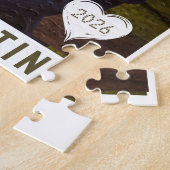 Meneer & Mevrouw Foto Blok Hart Jubileum Naam Legpuzzel (Zijkant)