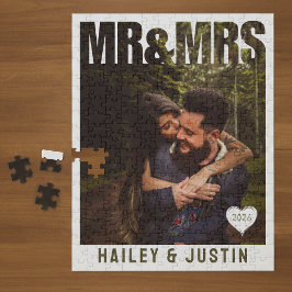 Meneer & Mevrouw Foto Blok Hart Jubileum Naam Legpuzzel