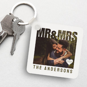 Meneer & Mevrouw Foto Blok Hart Jubileum Naam Sleutelhanger