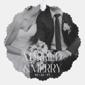 Meneer & mevrouw getrouwd en vrolijk eerste Kerstm Ornament Kaart (Achterkant)