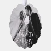 Meneer & mevrouw getrouwd en vrolijk eerste Kerstm Ornament Kaart (Links)