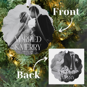 Meneer & mevrouw getrouwd en vrolijk eerste Kerstm Ornament Kaart