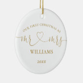 Meneer Mevrouw Gold Liefde Hart Script Onze Eerste Keramisch Ornament (Rechts)