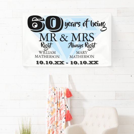 Meneer Mevrouw Juist Plezier Diamant 60ste Huwelij Spandoek (Insitu)