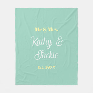 meneer & mevrouw koppel naam pastelgroen est. 20XX Fleece Deken