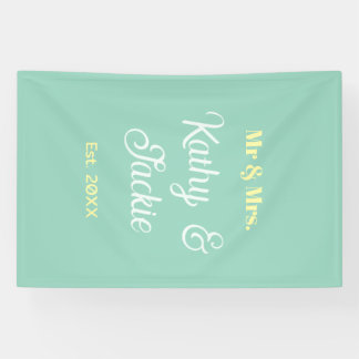 meneer & mevrouw koppel naam pastelgroen est. 20XX Spandoek