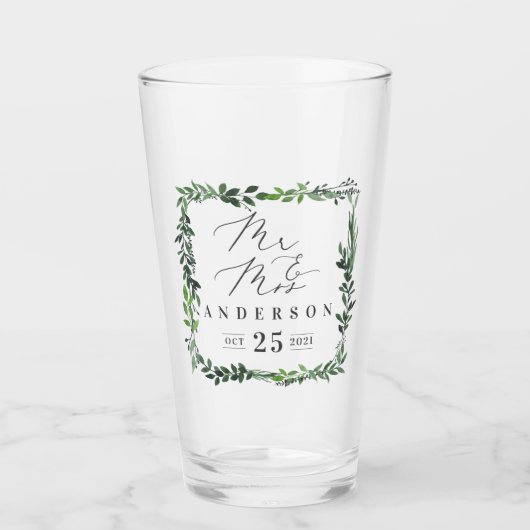 Meneer & mevrouw leafy waterverf elegant glas (Voorkant)