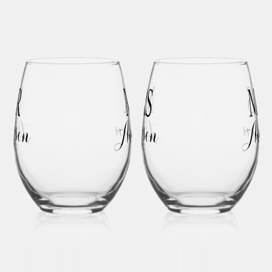 Meneer & Mevrouw Moderne Elegante Douanenaam Datum Wijnglas Zonder Voet (Links)