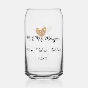 Meneer & Mevrouw naam gelukkige Valentijnsdag goud Blikvorm Glas