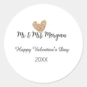 Meneer & Mevrouw naam gelukkige Valentijnsdag goud Ronde Sticker