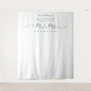Meneer Mevrouw Naam Ringen Hart Script Foto Achter Wandkleed