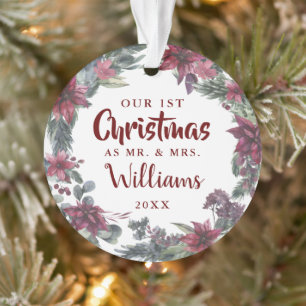 Meneer Mevrouw Onze Eerste Kerst Bloemstuk Koppel Ornament