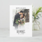 Meneer & mevrouw Pas getrouwd met de hand beletter Feestdagenkaart (Staand voorkant)