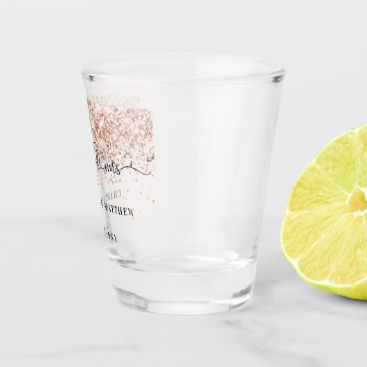 Meneer mevrouw pasgehuwden roze goud glitters trou shot glas (Rechts)