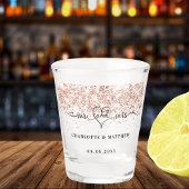 Meneer mevrouw pasgetrouwd roze goud glitters trou shot glas