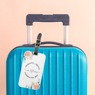 Meneer mevrouw pasgetrouwden roos gouden bloemen g bagagelabel