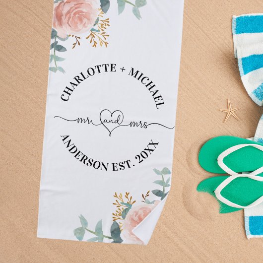 Meneer mevrouw pasgetrouwden roos gouden bloemen g strandlaken