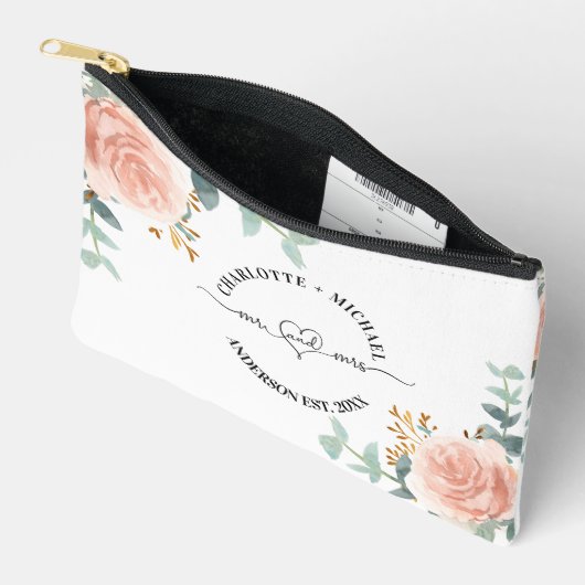 Meneer mevrouw pasgetrouwden roos gouden bloemengr etui (Open)