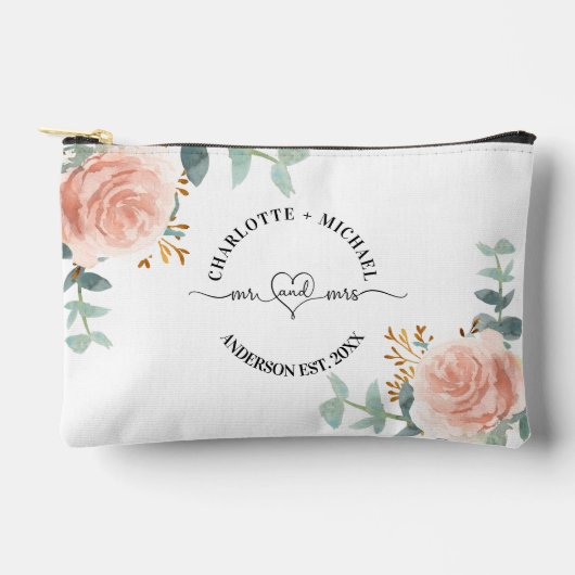 Meneer mevrouw pasgetrouwden roos gouden bloemengr etui (Voorkant)