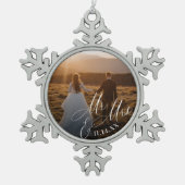 Meneer & mevrouw Passen getrouwd Foto Tin Sneeuwvlok Ornament (Voorkant)