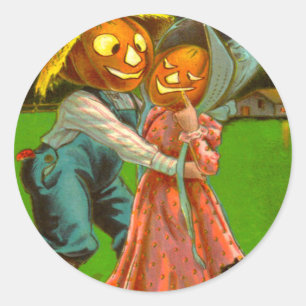 Meneer & Mevrouw Pompoen met hun zwarte kat Ronde Sticker