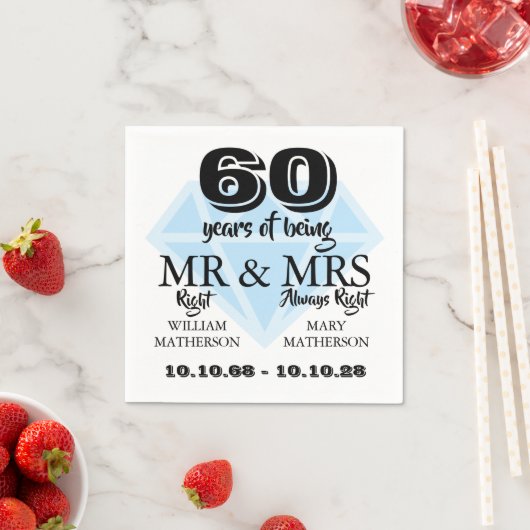 Meneer mevrouw Right Fun Diamantene Bruiloft 60 ja Servet (Insitu)
