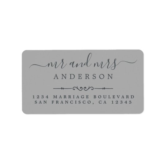 Meneer mevrouw script grijs trouw retouradres etiket (Voorkant)